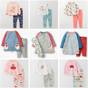 Baby Girl Obleke Set 1-7Y Kakovost blagovne Znamke Bombaž Bebe Deklice Dolg Rokav T-shirt Hlače 2pc Otroci Oblačila Sklop 2021 Obleke