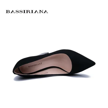 Bassiriana 2020 Pomlad Novo opozoril visoke pete ženske čevlje pravega usnja, semiša black visoke pete udobno