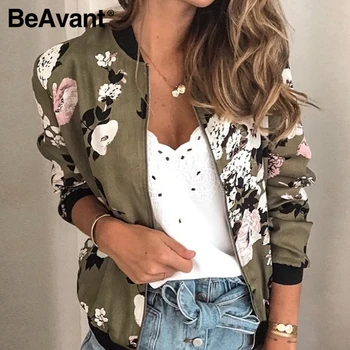 BeAvant Priložnostne osebno cvjetnim tiskanja plašč Zadrgo Proti-Vrat dolgimi rokavi ženske jakna Moda ulica slog slim jeseni jakna