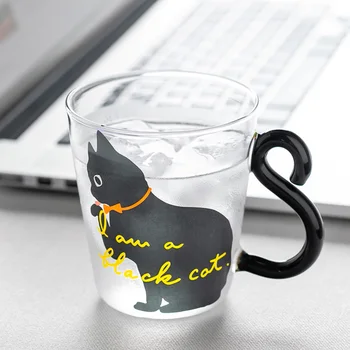Behogar 250ml 8.45 oz Luštna Mačka Vzorec Vrč Stekleni Pokali z Kitty Rep Oblikovan Ročaj za Vodo Mleka Piti Kavo Doma Dekor