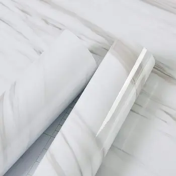 Belega Marmorja Self Lepilo Ozadje za Kuhinjski Pult Kabinet Pohištvo Izmenljive Obrnite Papir Kopalnica PVC Stenske nalepke
