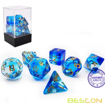 Bescon Kristalno Modro 7-pc Poli Kocke Nastavite, Bescon Polyhedral RPG Kocke Nastavite Kristalno Modro, Blush, Trave, Vijolična, Črna, Roza Oblak