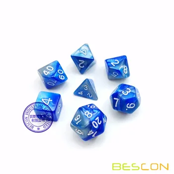 Bescon Mini Gemini Dveh Ton Polyhedral RPG Kocke Set 10 MM, Mala RPG igra Vlog Igra Kocke D4-D20 v Cevi, Barva Steelblue