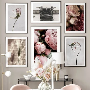 Bloom Peony Posušen Cvet Tulipanov Pisalnim Strojem Pšenice Nordijska Plakat Wall Art Natisne Platno Slikarstvo Dekoracijo Slike Za Dnevno Sobo