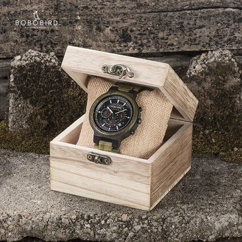 BOBO PTICA relogio masculino Watch Moških Zelena Sandalovine ročno uro Večnamensko Kronograf Ure Šport reloj hombre Engrave