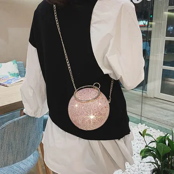 [BXX] Luksuzni Sequins Preprost PU Usnje Crossbody Vrečko Za Ženske 2021 Potovanja Telefon Ramenski Messenger Bag Lady Krog Torbici HL162