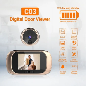 C03 Zvonec Fotoaparat, Home Security Multi-Funkcijski LCD Zaslon Luknjo Vrata nadzorna Kamera