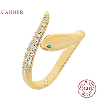 CANNER Diamond Kača Obroč 925 Sterling Srebro Anillos Zlata prstana Za Ženske Luksuzni Fine Nakit, Poročni Prstani Bague Bijoux