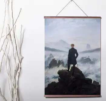Caspar David Friedrich Popotnik Nad Morjem Megle Giclee Umetniško Platno plakat dekoracijo slika z masivnega lesa, ki visi pomaknite