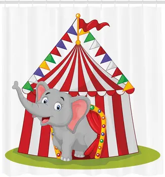 Cirkus Tuš Zavesa Ilustracija Srečni Slon v Pisane Cirkus Šotor Pustno Zabavo Temo Kopalnica Dekor Set