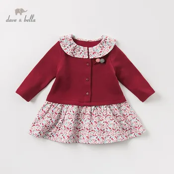 DBM10854 dave bella jeseni baby dekle srčkan princesa cvetlični obleko otroci in modnih stranka obleko otroci dojenčka lolita obleko