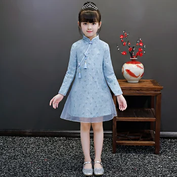 Dekle qipao čipke cheongsam obleko otroci kitajski oblačila dekle obleko stranka rojstni dan, poroko princesa malčka turtleneck visok ovratnik