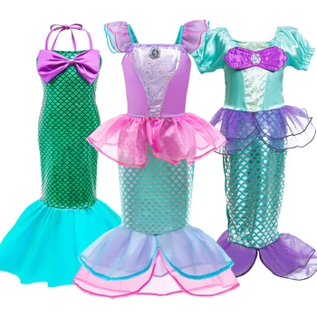 Dekleta Malo morska deklica Ariel Princesa Obleko sirena obleko za otroke Cosplay Kostumi Za Otroke halloween Ariel obleko Sirena Obleko