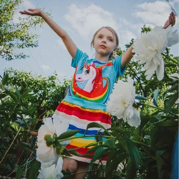 Dekleta Samorog Obleko Kostum 2020 Poletje Otrok Bombaž Risanka Mavrica Samorog Obleko Baby Dekleta Priložnostne Obleke Za Otroke Oblačila