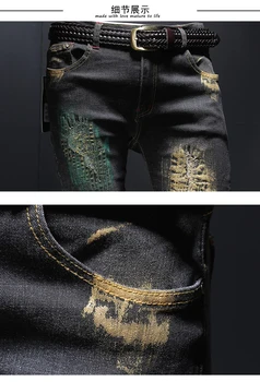 DIAOOAID 2018 Nove Moške Kavbojke Modno Oblikovanje Biker Hiphop Slim Kavbojke Luknjo tiskanje Stiski Moški raztrgala traper hlače