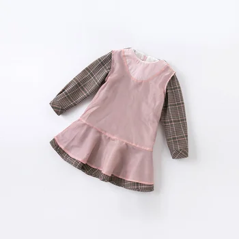 DKH14190 dave bella jeseni dekle moda lok kariran tiskanja obleko otroci sweet oblačenja otroci dojenčka lolita obleko