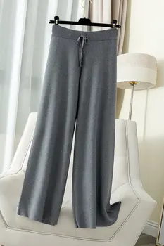 Dolge in debele pletene širok noge hlače D627