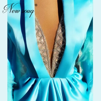 Dubaj Arabski Formalno Obleko Perje Večerne Obleke Plus Velikost Zvečer Obrabe 2020 Couture V Vratu Beading Dekleta Stranka Obleka Za Maturantski Ples