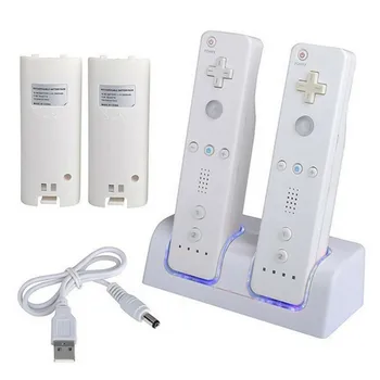 Dvojno Krmilnik Polnjenja Baterije Dock Postajo Paket za Nintendo Wii Gamepad Polnilnik z LED Luči