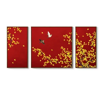 EECAMAIL DIY Diamond Slikarstvo Polno Diamond Vezenje Kitajski Slog Ginkgo Leaf Cvet Ptica, Triptiha, ki Visi Slikarstvo Brez Okvirja