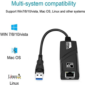 Ethernetni vmesnik USB 3.0 za RJ45 Gigabit Lan Adapter 10/100/1000Mbps USB, Omrežni vmesnik za Windows/Mac OS/Linux/Chrome OS