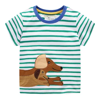Fantje prugasta aplicirano pes majice za fantje živali, otroška oblačila bombaž poletje fantje Tees