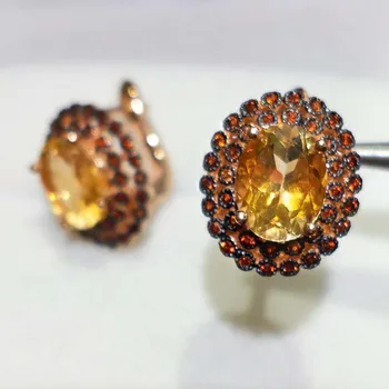 FLZB, Naravni gemstone uhan ovalne 7*9 mm critine gem v 925 sterling silver z 18k rose gold plated sončnično uhani design