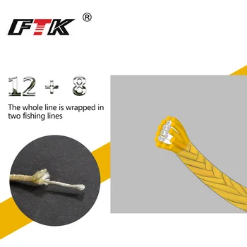 FTK NOVO 20M 12+8 Sklop PE šablona pomoč črto Ribolov kabel 210-390LB 1mm Multifilamentno Ribolov PE Pleteni Žici laksa