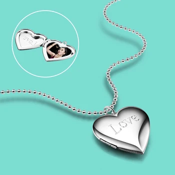 Gospa 925 sterling srebrna ogrlica,srčkan v obliki Srca foto polje obesek,dekle clavicle ogrlico,moda Srebrni nakit