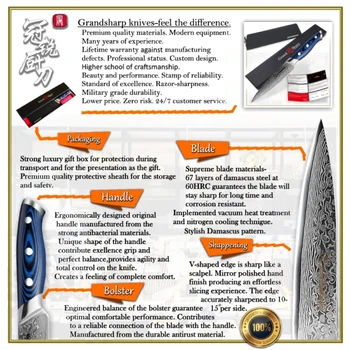 GRANDSHARP 5 Palčni Pripomoček Nož 67 Plasti Japonski Damask iz Nerjavečega Jekla VG-10 Kuhanje Orodja Kuhinja Damask Kuhar Nož NOVA