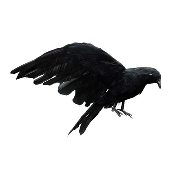 Halloween prop perje Vrana ptica, velika 25x40cm širi krila Črna Vrana toy model igrača,Uspešnosti prop