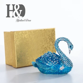 H&D Ročno Poslikane Bejeweled Modra Swan Škatle S Prilepko Nakit Trinket Box Ring Imetnik Kolektivov Darilo Doma, Poroka Dekoracija