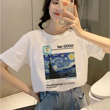 Harajuku Van Gogh Smešno Majica s kratkimi rokavi Ženske Ullzang 90. letih Estetske T-shirt Grafični Grunge korejskem Slogu Tshirt Olje Umetnosti Vrh Tees Ženski
