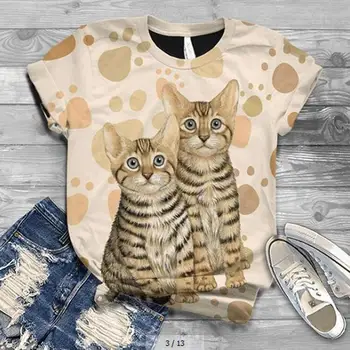 Harajuku ženske tshirt plus velikost 3D živali kitty cat krava natisnjeni o-vratu kratek rokav vrhovi tee t-shirt femme camisetas Футболка