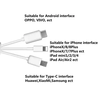 Hiter Avto Polnilec s 3-V-1 Razdelilnik USB, napajalni Kabel Mikro-USB za Telefone Android, iPhone Tip-C Polnjenje Začne Sistemi