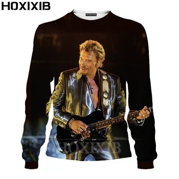 HOXIXIB Ženske Majica Črna 3D Barvno Tiskanje Rock Pevec Johnny Hallyday Majica francoski Elvis Moških Vrhovi Cosplay Fitnes Ulične