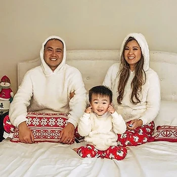 Imcute Zimo Božič Družinski Ujemanja Obleke Odraslimi Otroci, Družine Videz Kapičastih Pulover S Kapuco Majica Toplo Runo Sleepwear Set