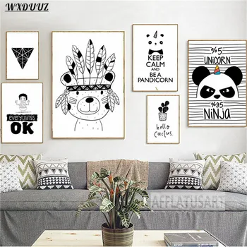 Indijski Nosi Panda Nordijska Črno Bel Slikarstvo Home Art Dekor Kakovost Slike Platno Plakat Otroci Soba, Ki Živijo Kavč Stenski Dekor