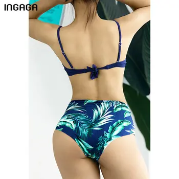 INGAGA Visoka Vitka Bikini Komplet Push Up Kopalke Čipke-up Kopalke Ženske Pletene kopalke 2021 Black Seksi Brazilske Bikini