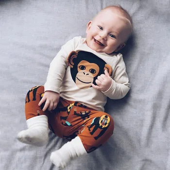 Ins Evropski in Ameriški stil opica baby bombaž spomladi in jeseni majhen obleko baby izlet dolgimi rokavi 2-kos znanja oblačila
