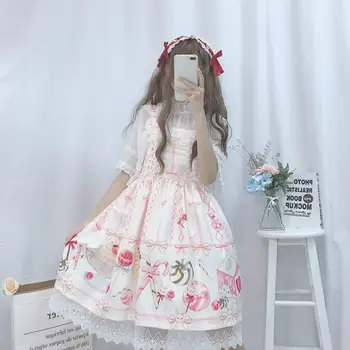 Japonski JSK Lolita Obleko ženske poletje obleko sladko, mehko dekle veter srčkan risanka lolita suspender obleko luštna