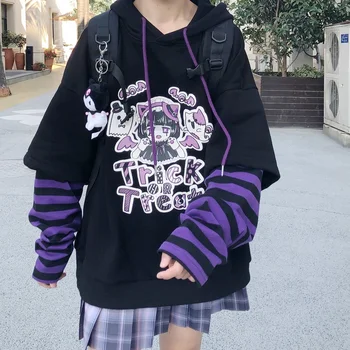 Japonski priložnostne risanka dolg rokav anime hoodies ženske hip hop harajuku kawaii jeseni svoboden plus velikost letnik hooded majica