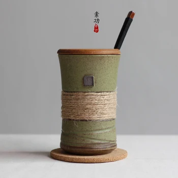 Japonski slog letnik razredi individualnost kratek keramični kreveljiti pokal pasu s pokrovom in žličko skodelico kave darilo pokal