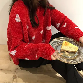 Jeseni, Pozimi Ženska Puloverji Harajuku Kawaii Srca V Obliki Korejski Oblačil Vintage Trend Pletene Džemper Punk Ohlapna Oblačila 2020 .