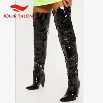 JOUIR TALONS Velike Velikosti 43 Moda Visoko Kakovostne Čevlje ženska Konicami Prstov Stange Slog Petah Čez kolena in Škornji Trdna Slip-On