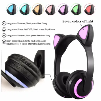JQAIQ Mačje Uho Slušalke Bluetooth Stereo Utripa Žareče Mačka Brezžične Slušalke Gaming Slušalke 7 Barv Led Luči