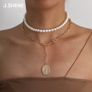 JShine Gothic Devica Marija Kovanec Obesek Simulirani Pearl Choker Ogrlica Izjavo Dolge Verige Ogrlica Ženske, Modni Nakit