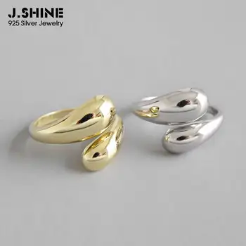 JShine S925 Sterling Srebrni Prstan Zlato, Srebro Minimalističen Nakit Gladko Vodo Spusti Odpiranje Ženski Poročni Posla Prst Prstan