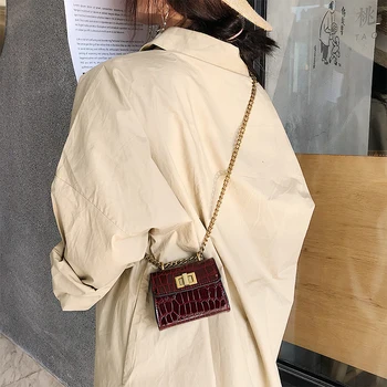 Kamen Vzorec Mini Crossbody Torbe Za Ženske 2019 Kakovosti PU Usnja Dame Verige Oblikovalec Torbice Zaklepanje Ramenski Messenger Bag