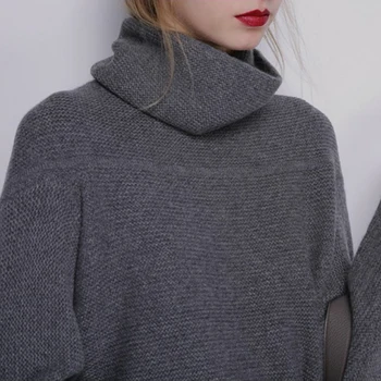 Kašmir pulover ženske visok ovratnik ohlapen pulover modni pulover majica plesti velikosti zadebelitev leni padec ramen, rokavih